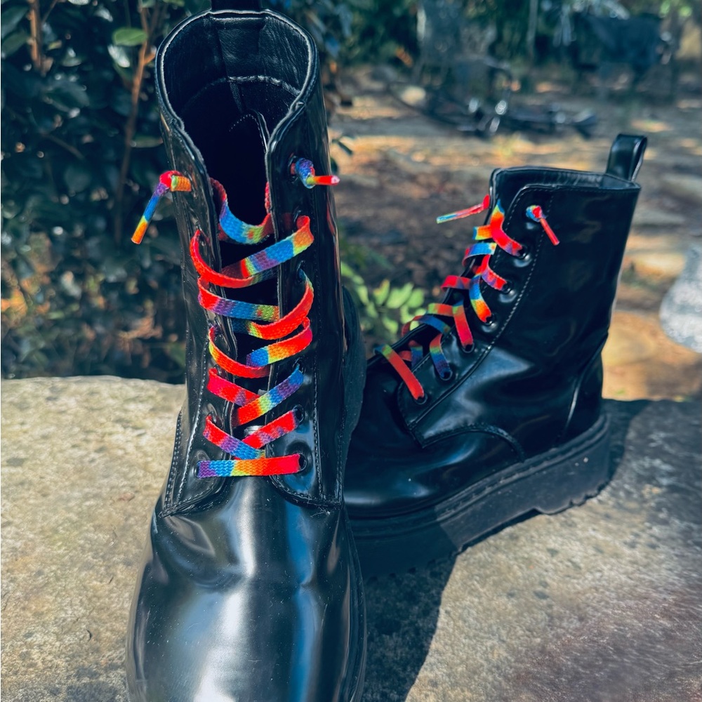 Olivia Miller Black Combat Boots with Rainbow Laces